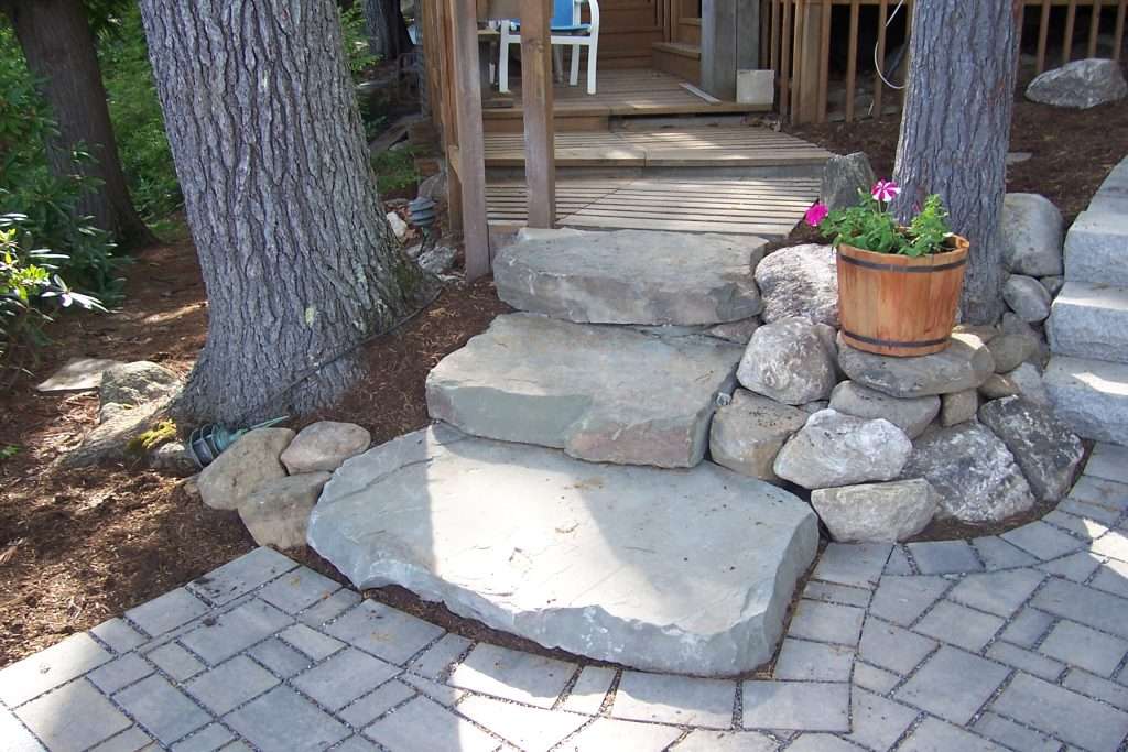 stone steps to paver patio